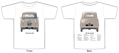 Austin A30 4 door saloon 1953 version T-shirt Front & Back